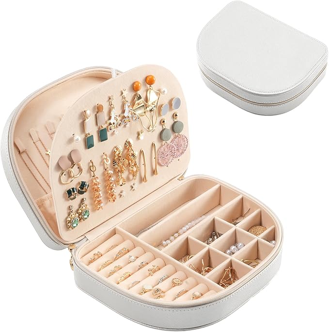 ProCase Travel Size Jewelry Box, Large Portable Seashell-Shaped Jewelry Case, 2 Layer Jewelry Organizer in PU Leather for Wom