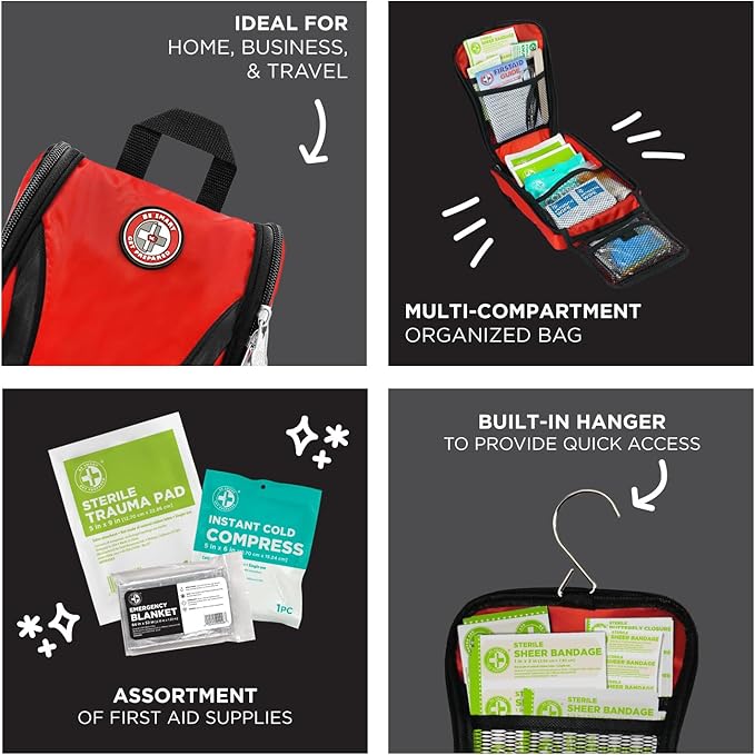 Be Smart Get Prepared 330 Piece First Aid Kit, All-Purpose: Clean, Treat, Protect Minor Cuts, Scrapes, Home, Office, Car, Sch