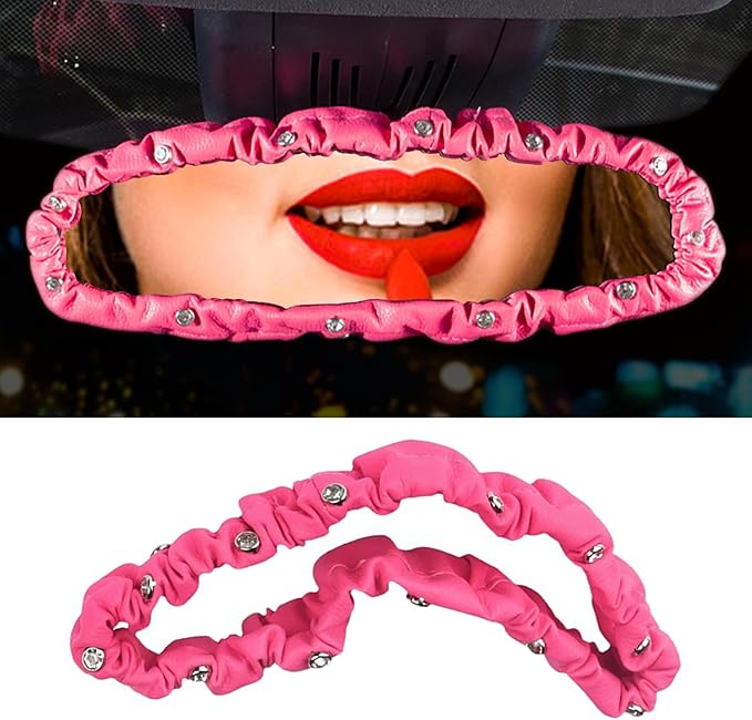 Dotesy 16 Pcs Bling Car Steering Wheel Cover Set with Crystal Seatbelt Shoulder Pads Diamond Butterfly Car Accessories for Women (Pink)