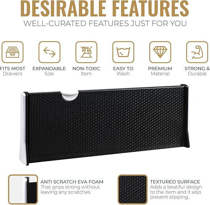 RAPTUROUS Adjustable Drawer Dividers 8 Pack, 4” High, 11-17” Long, Dresser Drawer Organizer for Bedroom, Closet, Kitchen, Nur