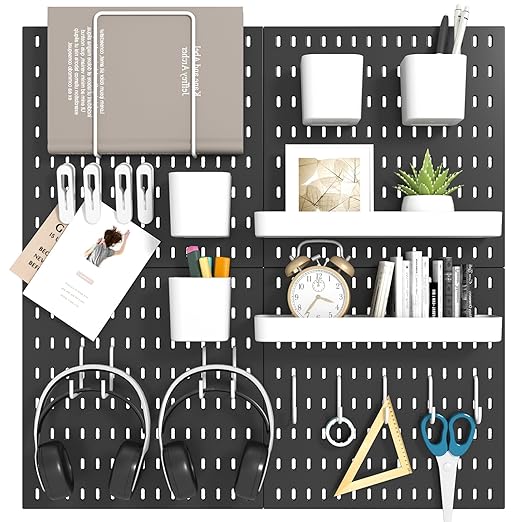 Peg Board Combination Kit, 4 Pegboards with 20 Accessories, Pegboard Wall Organizer for Office, Nursery & Home Storage, Key H