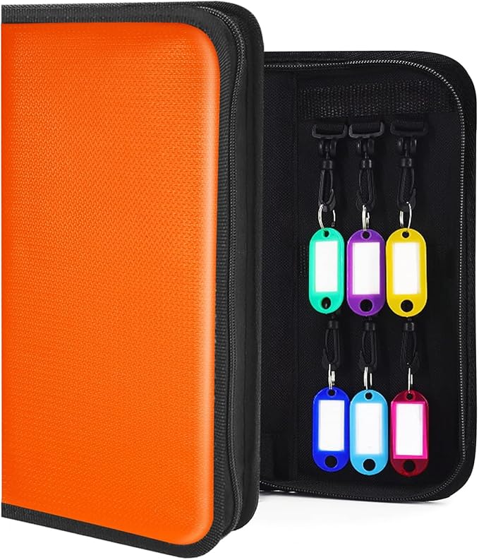 Key Organizer, Zippered Key Case, Fireproof and Waterproof Key Binder with 12 Hooks and Tags Portable Key Storage Book for Of