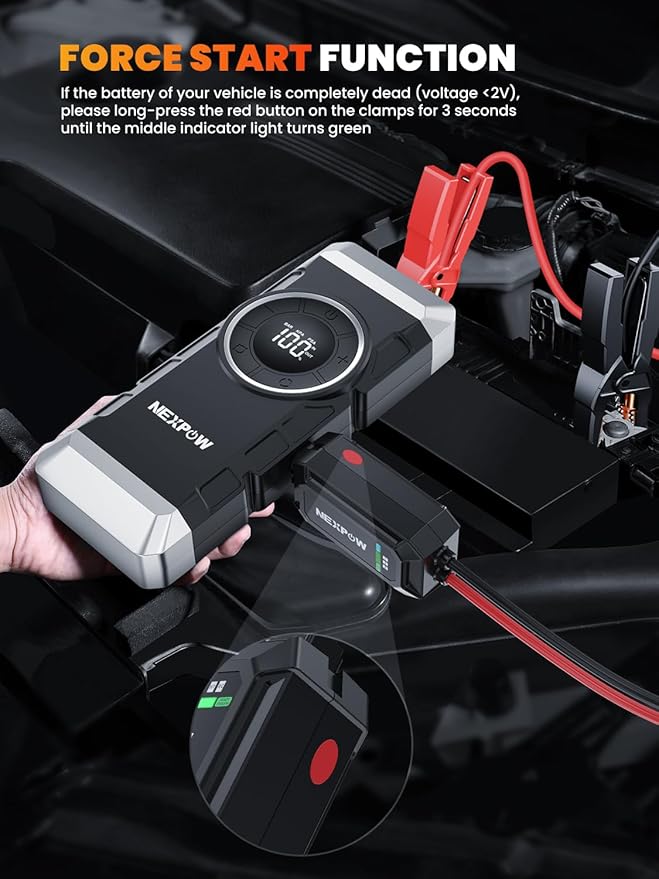 NEXPOW Car Battery Jump Starter with Air Compressor 3000A Peak,12V 150PSI Portable Jumpstart Box for Up to 8L Gas and 8L