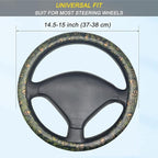 Embossed Skull Steering Wheel Cover, Skull Car Accessory, Microfiber Leather with Anti-Slip Lining, Fits 14.5"-15" Steering Wheels (Black Gold Green)