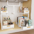 2 Pack Under Sink Organizer with Ball Bearing Sliding Drawer, Heavy Duty Pull Out Cabinet Organizer, 2 Tier Adjustable Storag