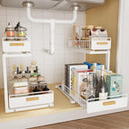 2 Pack Under Sink Organizer with Ball Bearing Sliding Drawer, Heavy Duty Pull Out Cabinet Organizer, 2 Tier Adjustable Storag