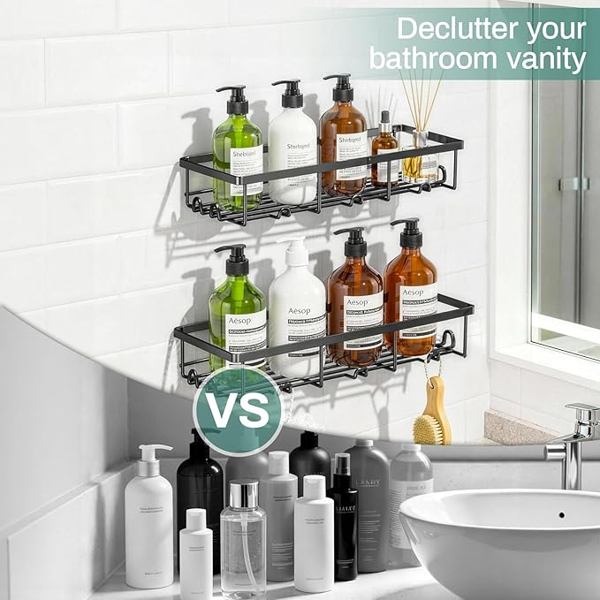 Shower Shelves for Inside Shower, 2 Pack Adhesive Bathroom Caddy Organizer Basket Rack for Storage and Organization, Wall Suc