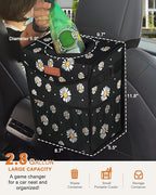 Car Trash Can with Lid, Cute Leakproof Car Trash Garbage Bag Hanging Vehicle Trash Bin Small Portable Automotive Garbage Cans Organizer for Back/Front Seat/Console(2.8 Gallons,Black Flower)