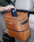 HOTOR 3 Gallons Car Trash Can, Ultra Large Capacity Organizer and Storage with Adjustable Straps & Magnetic Snaps, Waterproof Car Accessory for Interior Car Stuff Storage, Brown