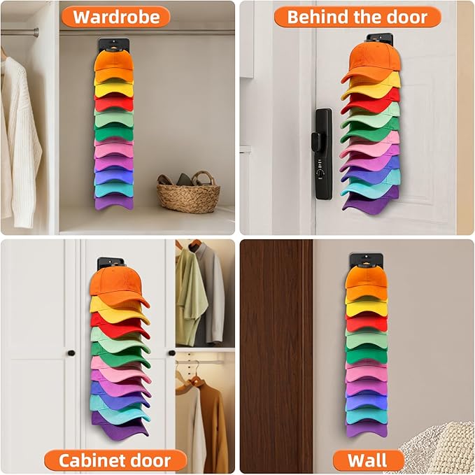 Spring-Loaded Hat Organizer for Baseball Caps (2 Pack) – Holds 20 Caps, Quick Insert & Smooth Release with Secure Hold, Wall 