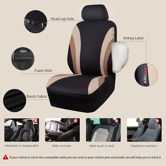CAR PASS Line Rider Sporty Cloth 11PCS Universal Fit Car Seat Cover -100% Breathable with 5mm Composite Sponge Inside,Airbag 
