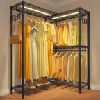 VIPEK L4L Portable Closet with Dimmable LED Lights, L Shaped Clothes Rack for Corner Space-Saving Storage, 3 Hanger rods for 