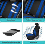 FH Group Car Seat Cover Full Set Striking Striped Car Seat Covers with Front Seat Covers and Rear Split Bench, Universal Fit 