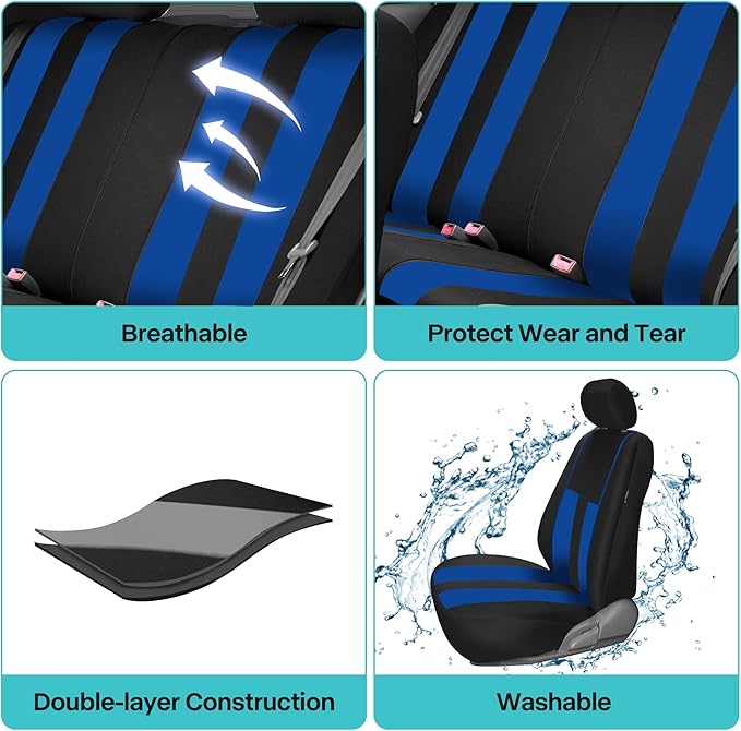 FH Group Car Seat Cover Full Set Striking Striped Car Seat Covers with Front Seat Covers and Rear Split Bench, Universal Fit 