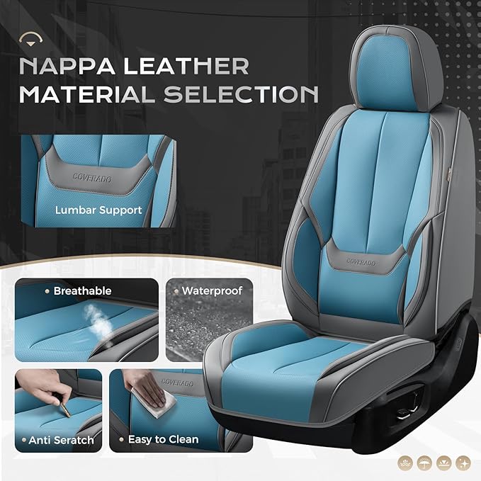 Coverado Seat Covers, Car Seat Covers Front Seats, Leather Seat Covers for Cars, Car Seat Protector Waterproof, Gray Car Seat