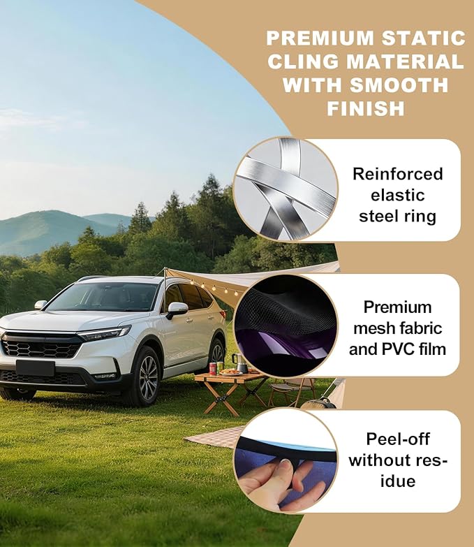 XCBYT Car Window Shades for 2017-2022 CRV | 4PCS Static Cling Set - Clear Front Half Window & Semi-Transparent Rear Side Covers, UV Protection, Easy Install, No Residue