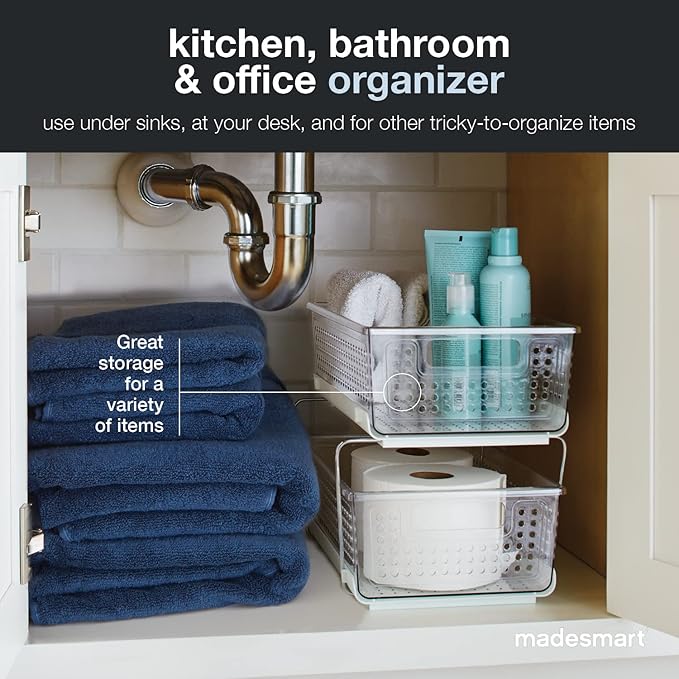 madesmart 2 Tier Organizer, Under Cabinet Storage with Pull Out Sliding Drawers, for Cleaning Supplies, Undersink Storage, Sp