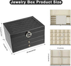 3-Layer Jewelry Box for Women, Jewelry Organizers and Storage with Removable Jewelry Tray, Vintage Quilted Top Lockable Jewel