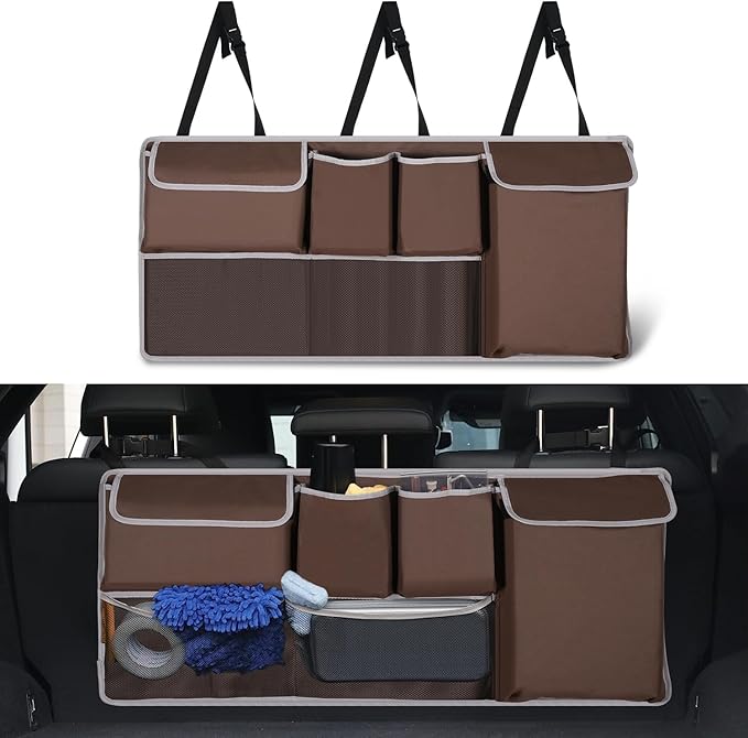 UYYE Trunk Hanging Organizer, Backseat Storage Bag, Collapsible Car Interior Accessories with 4 Pockets & 2 Mesh Pouches for