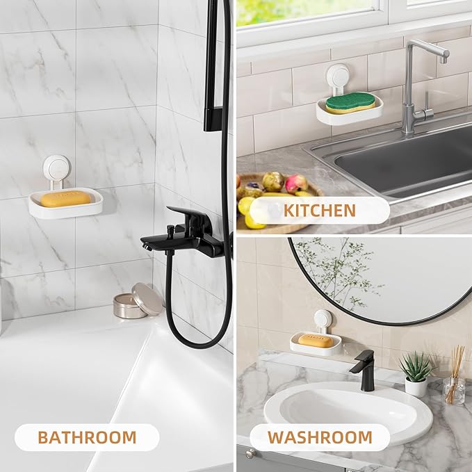 LEVERLOC Soap Holder Suction Cup for Shower, 2 Pack Bar Soap Dish Holder for Shower Wall Mounted NO-Drilling, Plastic Self Dr