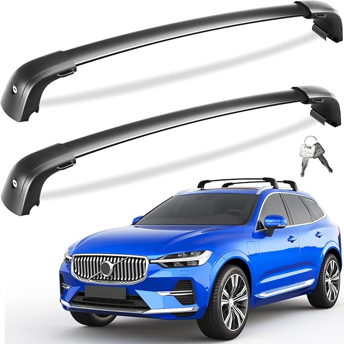 Tuyoung Roof Rack Cross Bars Compatible with Volvo XC60 XC-60 2018-2026, 220lbs Lockable Heavy Duty Anti-Theft Aluminum Roof Rails Crossbars Rooftop Accessories Luggage Racks Carrier Black