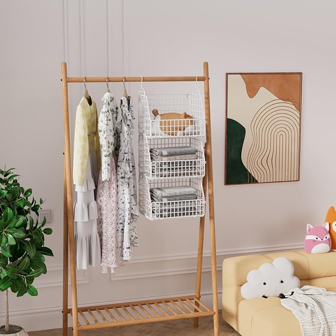 PUPPYCUTE Hanging Closet Organizer and Storage, Clothes Hanging Shelves Wire Baskets for Clothing Sweaters Purse Handbags Sho
