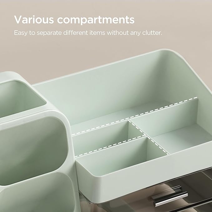 HBlife Makeup Organizer with Brush Holder for Vanity, Large Plastic Bathroom Countertop Organizer Skin Care Storage, Easy to 