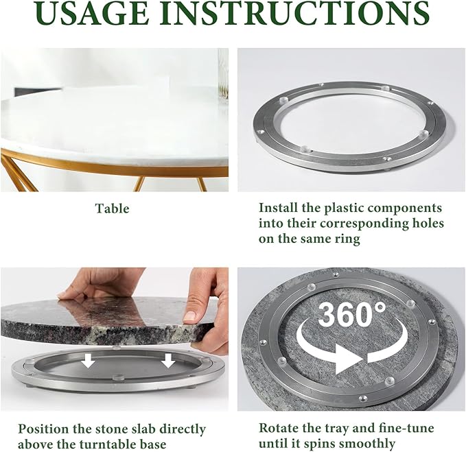 Koville 12'' Black Marble Lazy Susan for Dinning, Marble Turntable for Kitchen Counter, Lazy Susans Organizer for Cabinet, Se