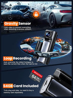 4K Dash Cam Front and Rear, Built-in 5G WiFi GPS, 64GB Card Included, 3.59'' IPS Screen Dash Camera for Cars, Dual Dashcam wi