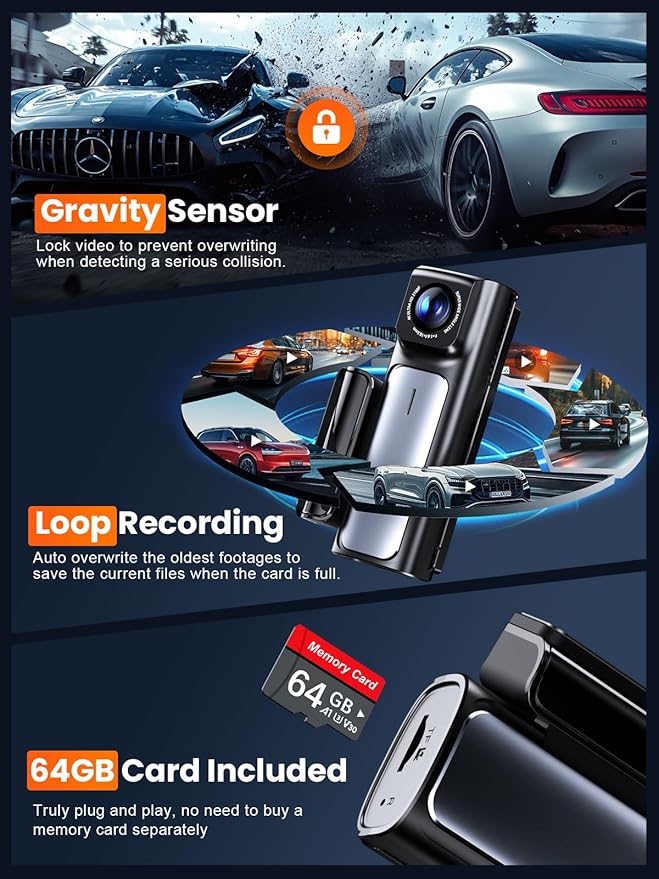4K Dash Cam Front and Rear, Built-in 5G WiFi GPS, 64GB Card Included, 3.59'' IPS Screen Dash Camera for Cars, Dual Dashcam wi