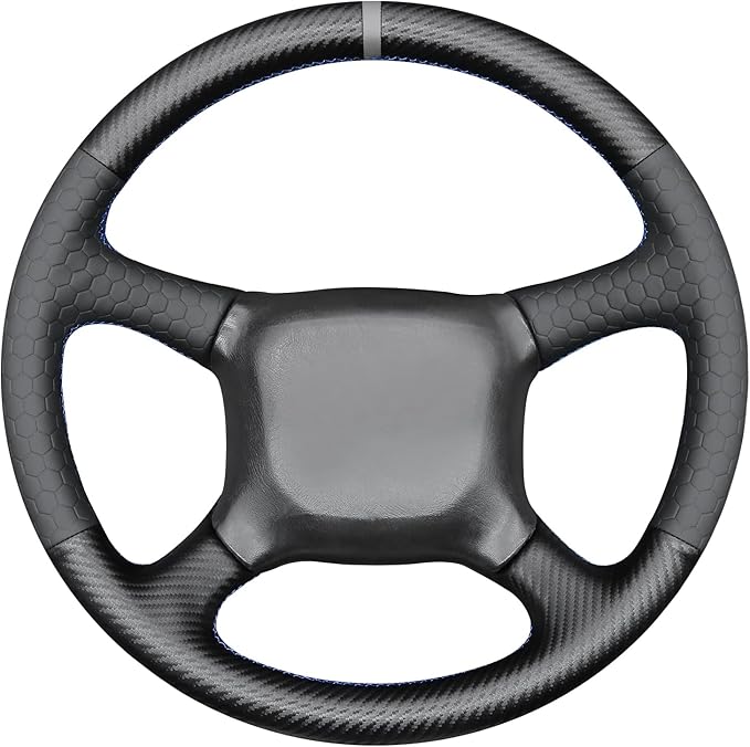 MEWANT Hand Stitch Embossed Faux Leather PU Carbon Fiber Steering Wheel Cover for Chevy Silverado 1500 Astro Blazer C/K