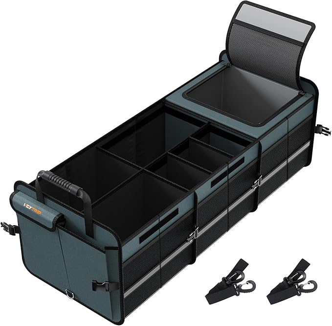 HEYTRIP Large Trunk Organizer With Built-in Leakproof Cooler Bag, 2 Tie-Down Straps, 4 Removable Dividers, Foldable Cover, Buil