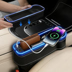 2 Pack Car Seat Gap Organizer Filler Multifunctional Seat Gap Storage Box with USB Fast Charger Car Seat Pockets with Led Light Car Seat Gap Filler with Cup Holder