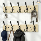 Wooden Coat Rack Wall Mount Heavy Duty, 2 Pack Coat Hanger Wall Mount with 5 Triple Hooks for Clothes, Jacket, Hat, Keys, Spa