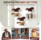 Cowboy Hat Rack for Wall, Cowboy Hat Holder Wall Mount Holds up to 6 Hats, Wooden Western Rustic Metal Hat-Organizer with Arr