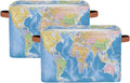 World Map Storage Basket, Collapsible Cloth Storage Cube Bin for Shelves with Handles Large Toys Basket Closet Organizer for 