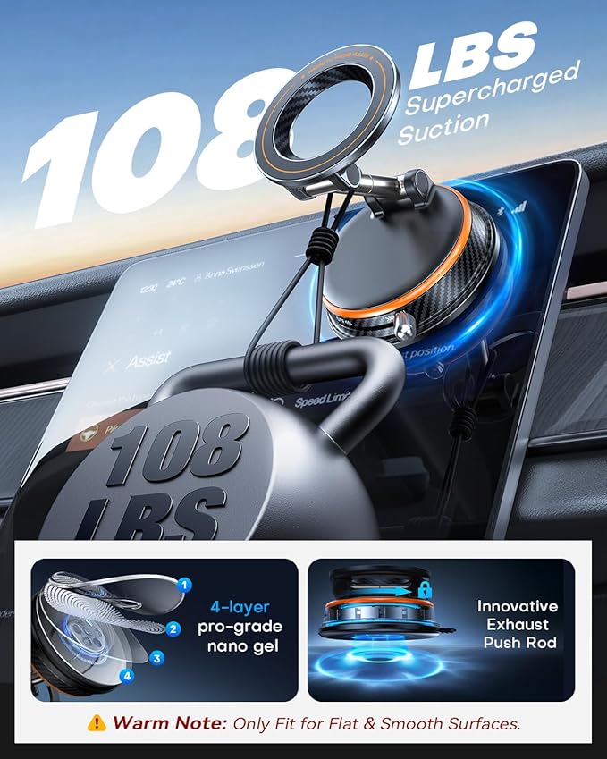 Upgraded Car Phone Holder for Magsafe [108+LBS Strongest Suction & 3000gf Magnetic] Vacuum Magnetic Phone Holders for Your Car 360° Adjustable Car Phone Mount for iPhone & Android Orange