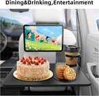 Car Back Seat Tray Table with Stable Metal Arm, Foldable Adjustable Backseat Desk for Rear Passengers, Travel Tray with Phone & Drink Holder for Road Trip, Eating, Working, Laptop & Tablet