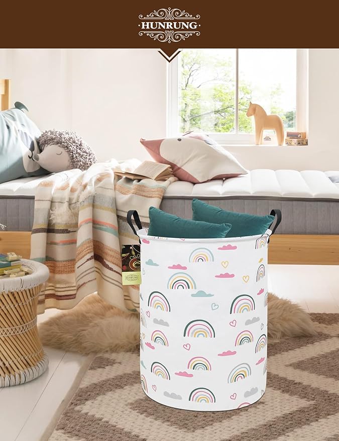 HUNRUNG Laundry Hamper,Large Canvas Fabric Lightweight Storage Basket Toy Organizer Dirty Clothes Collapsible Waterproof for 