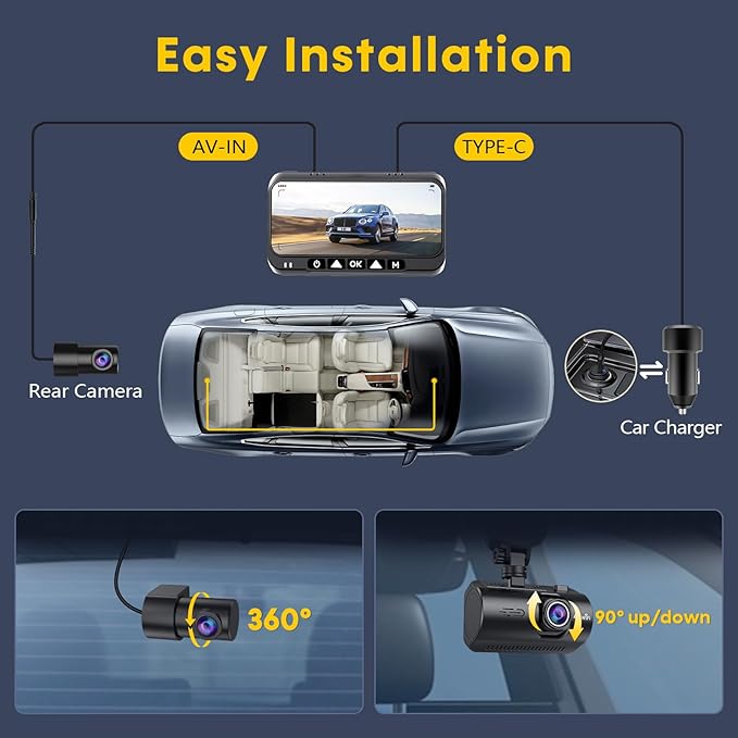 Front and Rear Dash Cam for Car: 4K+1080P Dual Dashcam Record Every Moment for Accident Evidence - 5G WiFi Quick Video Access