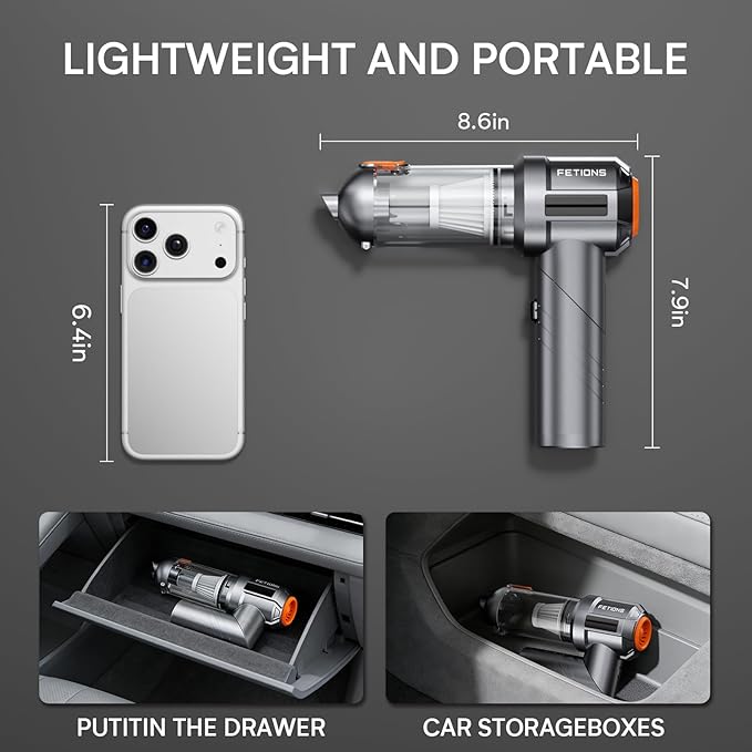 Handheld Car Vacuum Cordless,3 Suction Modes,Portable Mini Cordless Cleaner with 19000pa Suction Power,Type-C Charge,Handheld