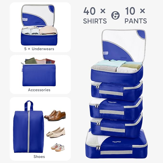 ALL INCLUDED 10 Set Durable Packing Cubes for Suitcases,OlarHike Essentials for Travel, UPGRADED Anti-Tear Stitching, NEW Imp