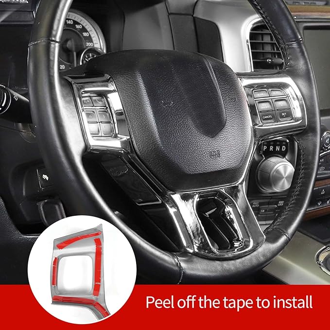 Hoolcar Interior Steering Wheel Cover ABS Trim Compatible with 2010-2017 Dodge RAM Accessories, Chrome