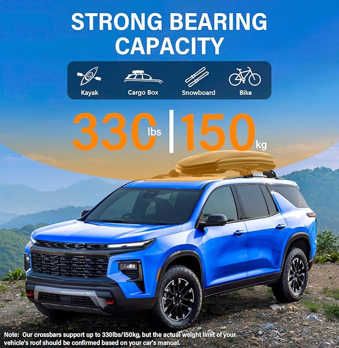 330lbs Lockable Roof Rack Cross Bars Compatible with Chevrolet Chevy Traverse 2022 2023 2024 2025 2026, Aluminum Roof Rails Crossbar for Rooftop Cargo Luggage Kayak Canoe Snowboard Rack