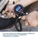 CZC AUTO Digital Tire Inflator Pressure Gauge, LED Display Tyre Deflator Gage with Straight Brass Lock-on Chuck Rubber Hose, Compatible with Air Pump Compressor for Truck Bus RV Car Motorcycle Bike