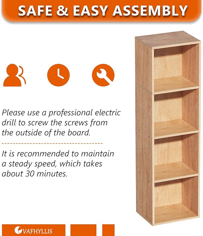 4 Cube Storage Organizer,Wooden 4-Tier Open Shelf Bookshelf,Versatile Storage Cubes for Living Room，Bedroom,Home Office (Oak,