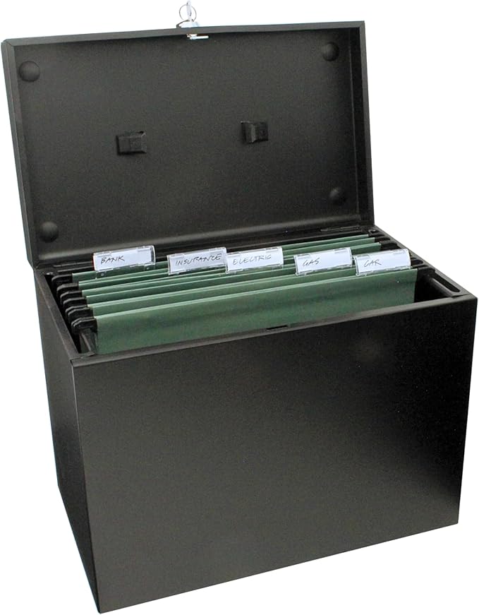 Cathedral Products A4 Steel File Box with Starter Pack of 5 Suspension Files - Black