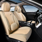 Coverado Car Seat Covers Full Set, Beige Seat Covers for Cars, Waterproof Nappa Leather Automotive Seat Covers with Lumbar He