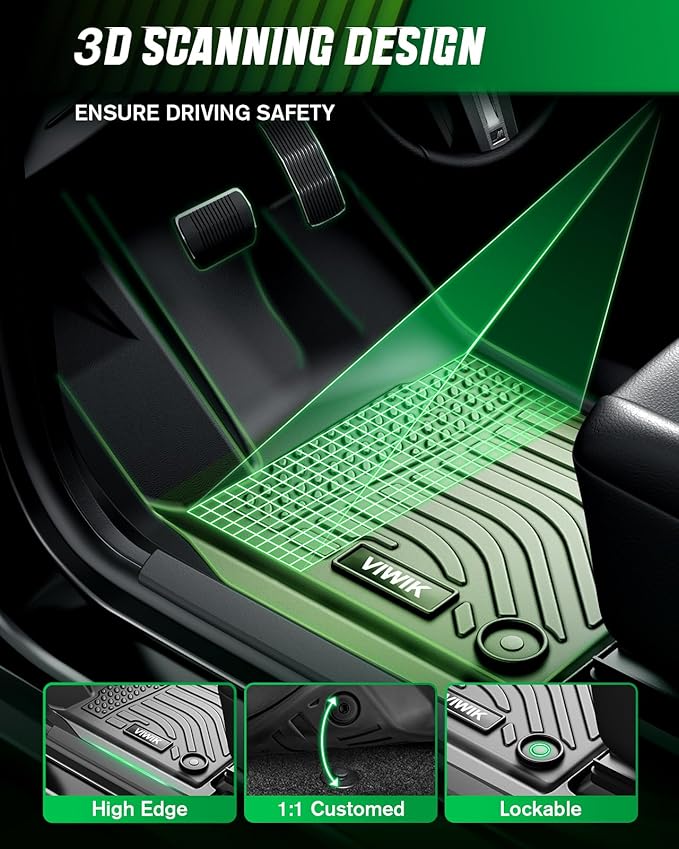 VIWIK Custom Fit Floor Mats for Ford Explorer 7 Seat 2015-2019 | 3D Scanning Design, All Weather Protection, Non Slip, Waterproof & Durable TPE Material