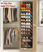 MISSLO 12 Tier Over the Door Shoe Organizer Hanging Shoe Rack for Closet Storage Sneaker Holder for Door Fit 24 Pairs Sandals